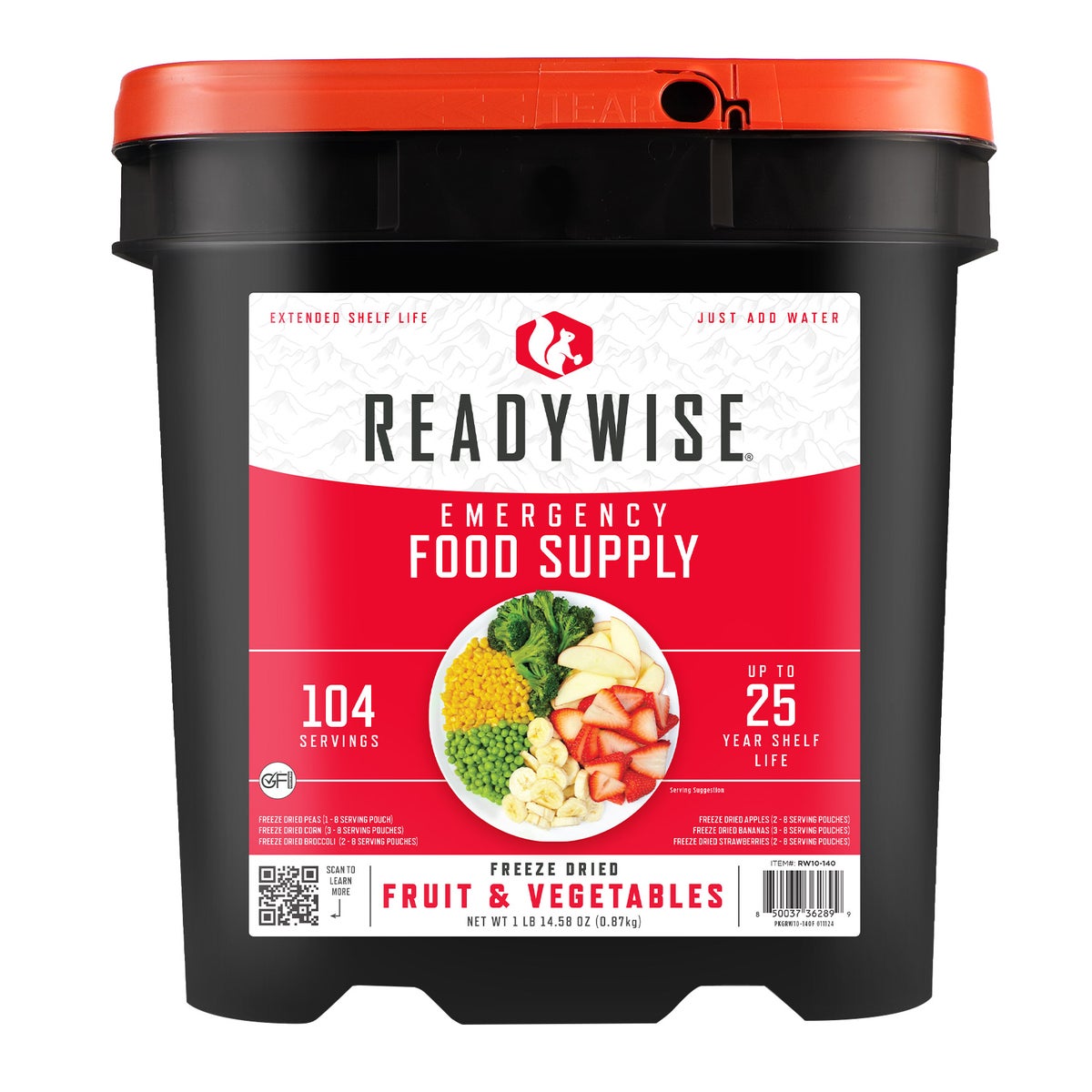 ReadyWise fruit and vegetable bucket with 104 servings