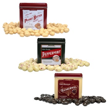 A'cappella holiday chocolate tumbled fruit and nut tri-tin 3-pack