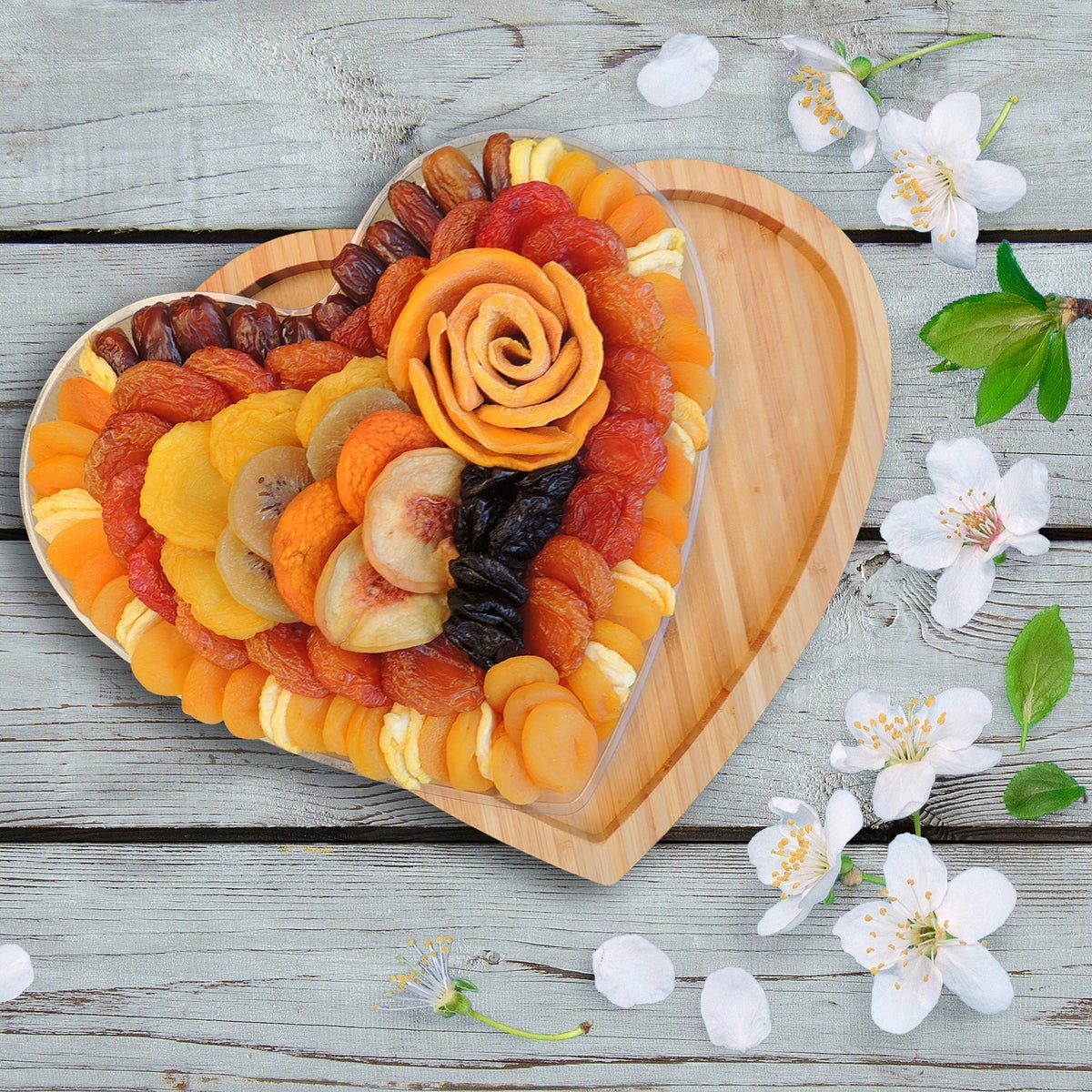 Heart shaped bamboo tray fruit gift basket