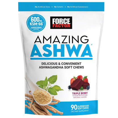 Force Factor Amazing Ashwa triple berry soft chews bottle