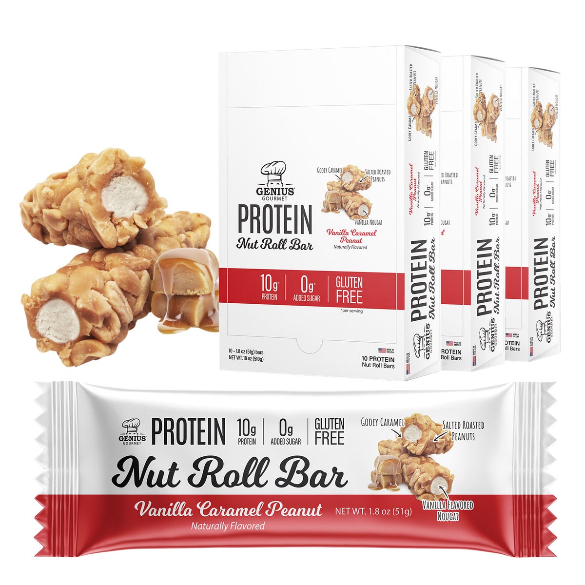 Genius Gourmet protein nut roll bar packaging