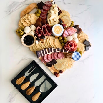 Platterful charcuterie kit with bamboo board and cheese knife set