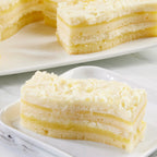 Pre-cut lemon dessert cake with white chocolate mousse