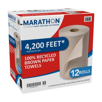 Marathon brown recycled paper towel rolls 12 count