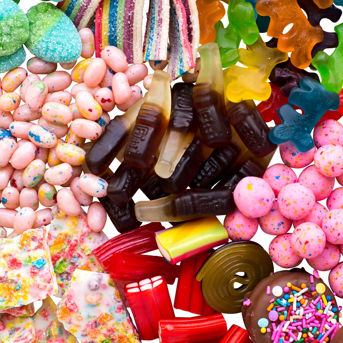 Assorted gummy candies in Sugar Plum treat box