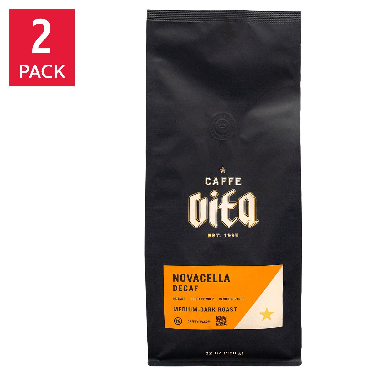 Caffe Vita Novacella decaf ground coffee 2-pack medium-dark roast