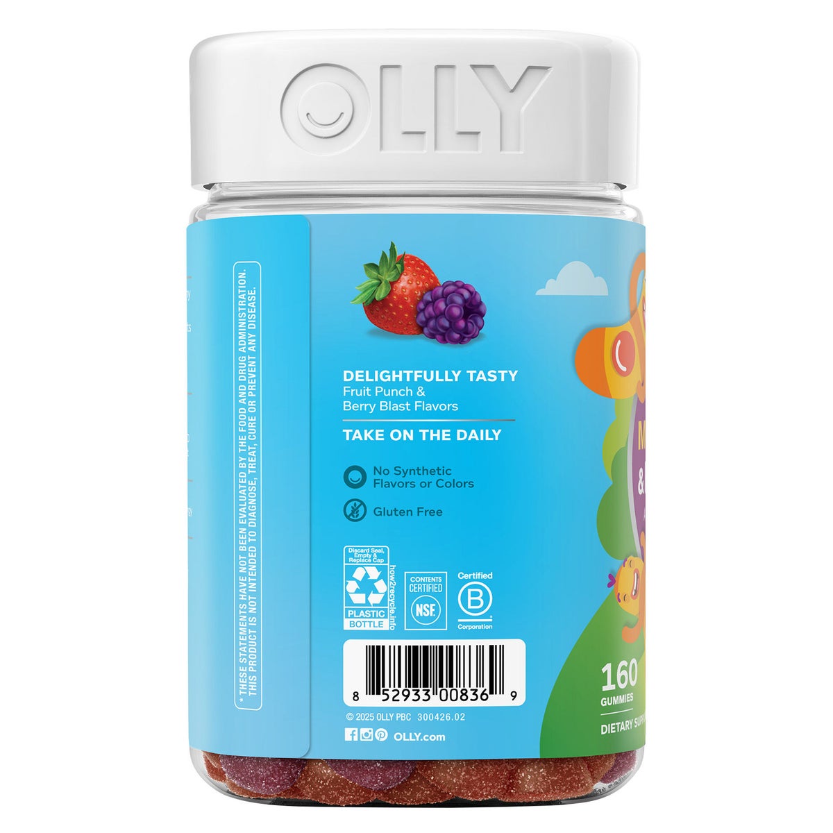 Berry fruit punch flavored gummy vitamins for children