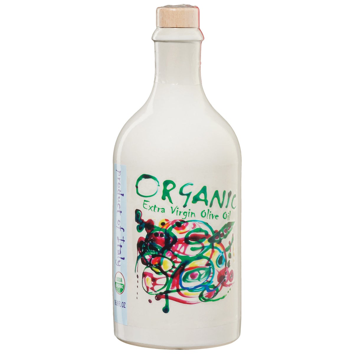 Organic Italian extra virgin olive oil in ceramic bottles