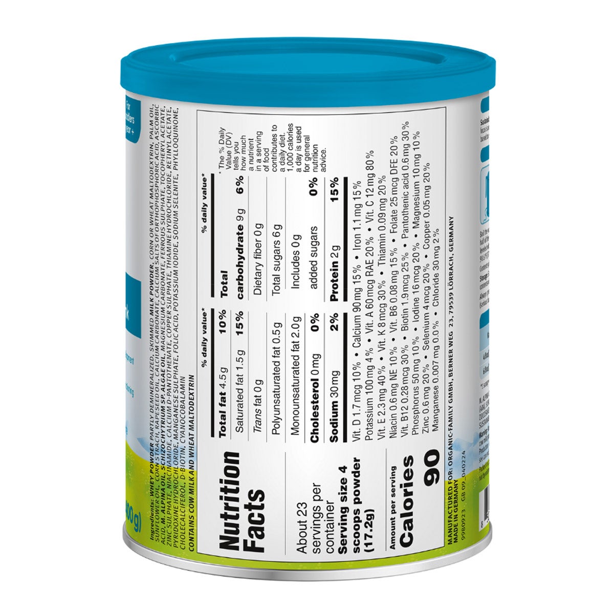 Holle toddler drink 14.1 oz tin packaging