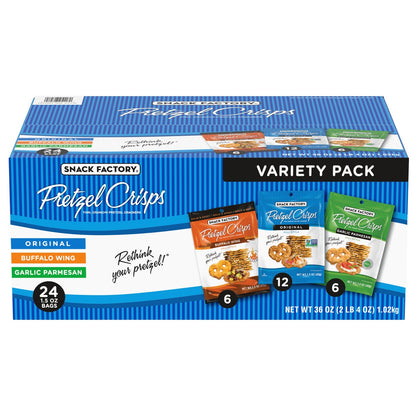 Snack Factory Pretzel Crisps variety pack 24-count box