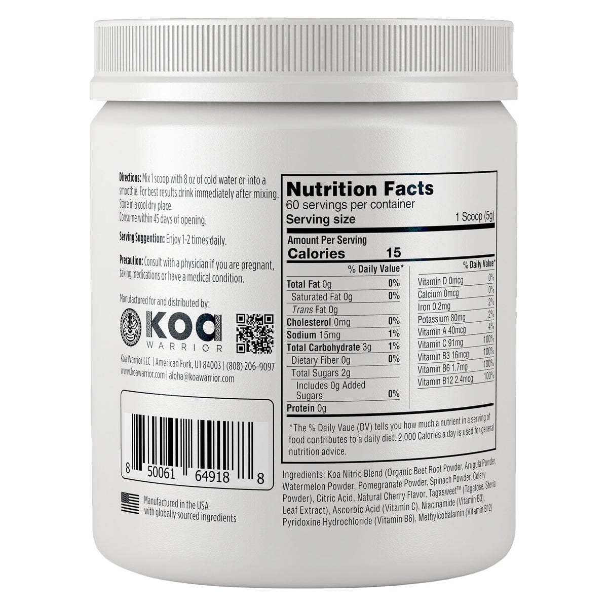 Koa Warrior beet powder drink mix with 60 servings