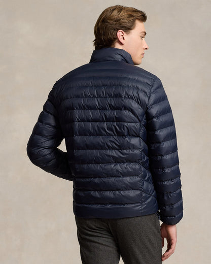 Men’s full zip nylon packable jacket with mockneck