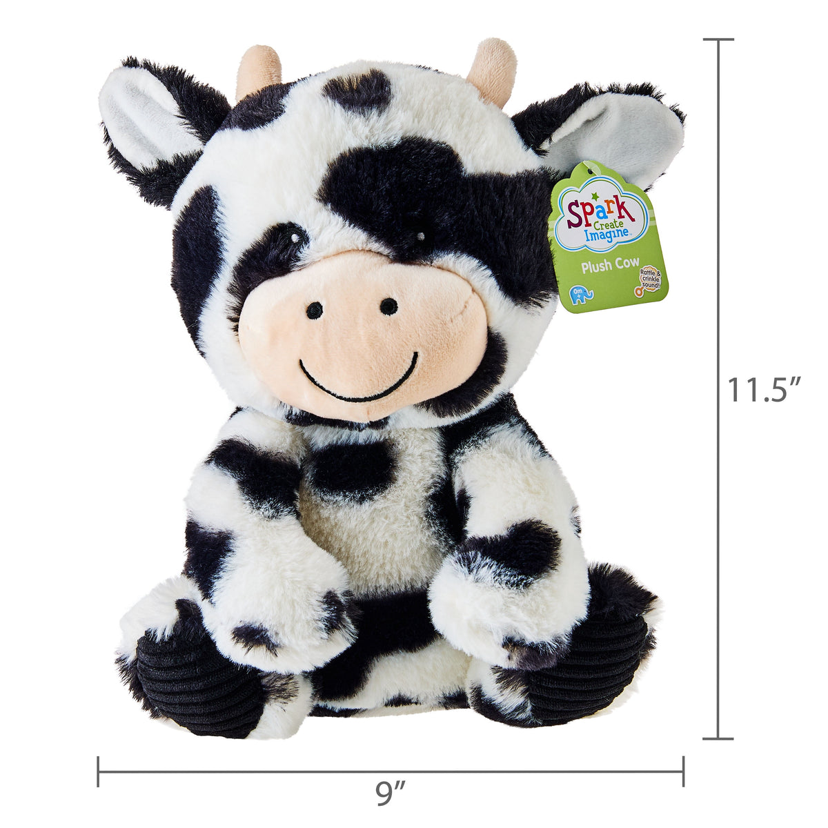 Cow plush toy with varied patch shapes
