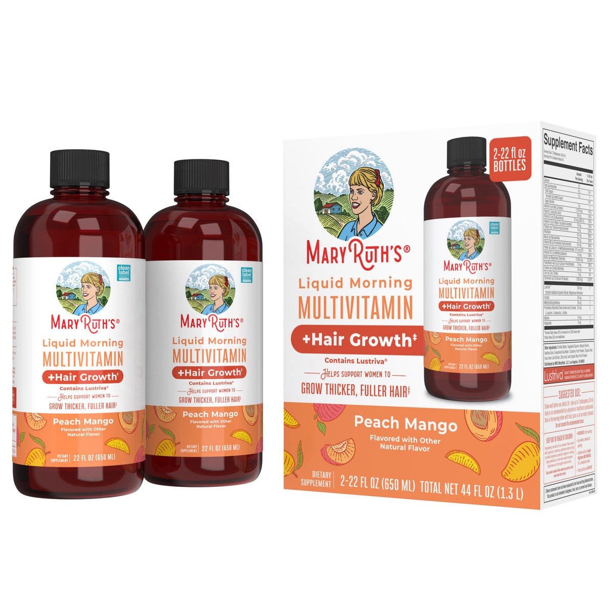 MaryRuth's liquid morning multivitamin peach mango 2-pack