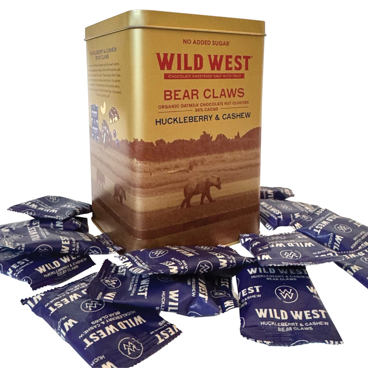 Keepsake tin of Wild West huckleberry cashew bear claws