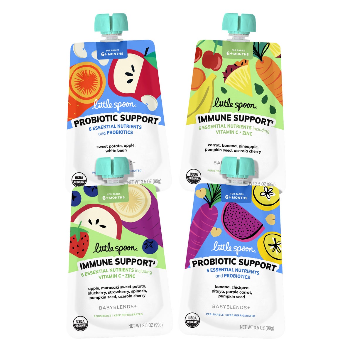 Little Spoon Baby Organic Babyblends+ Functional Pouches, Variety 35 Pack, 3.5 oz. Each