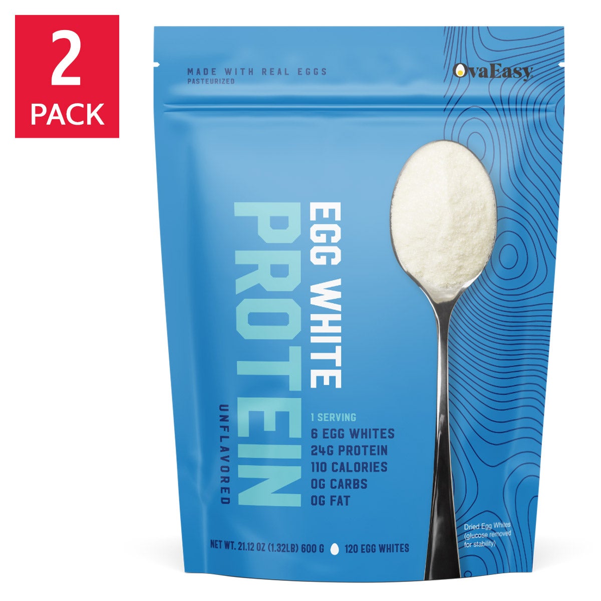 OvaEasy unflavored egg white protein powder 2-count bags
