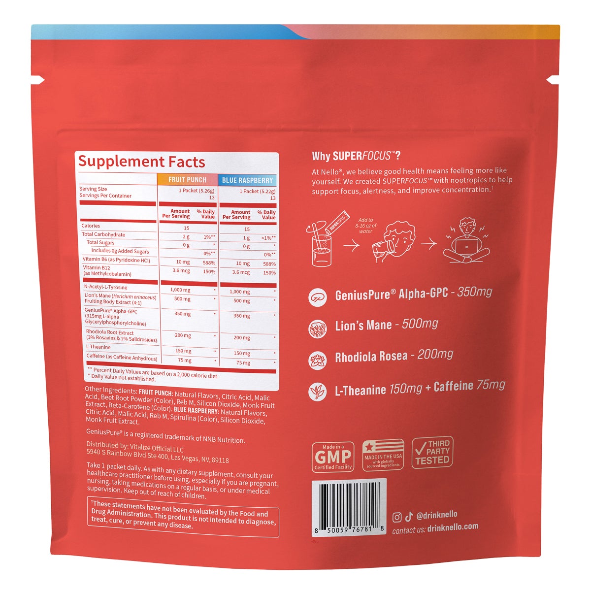 Nello Superfocus drink mix single-serve packets