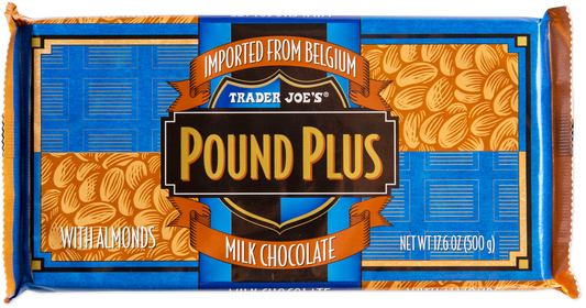 Trader Joe's Pound Plus milk chocolate bar with almonds