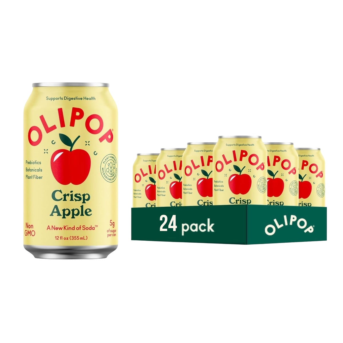 OLIPOP Crisp Apple prebiotic soda 24-pack cans