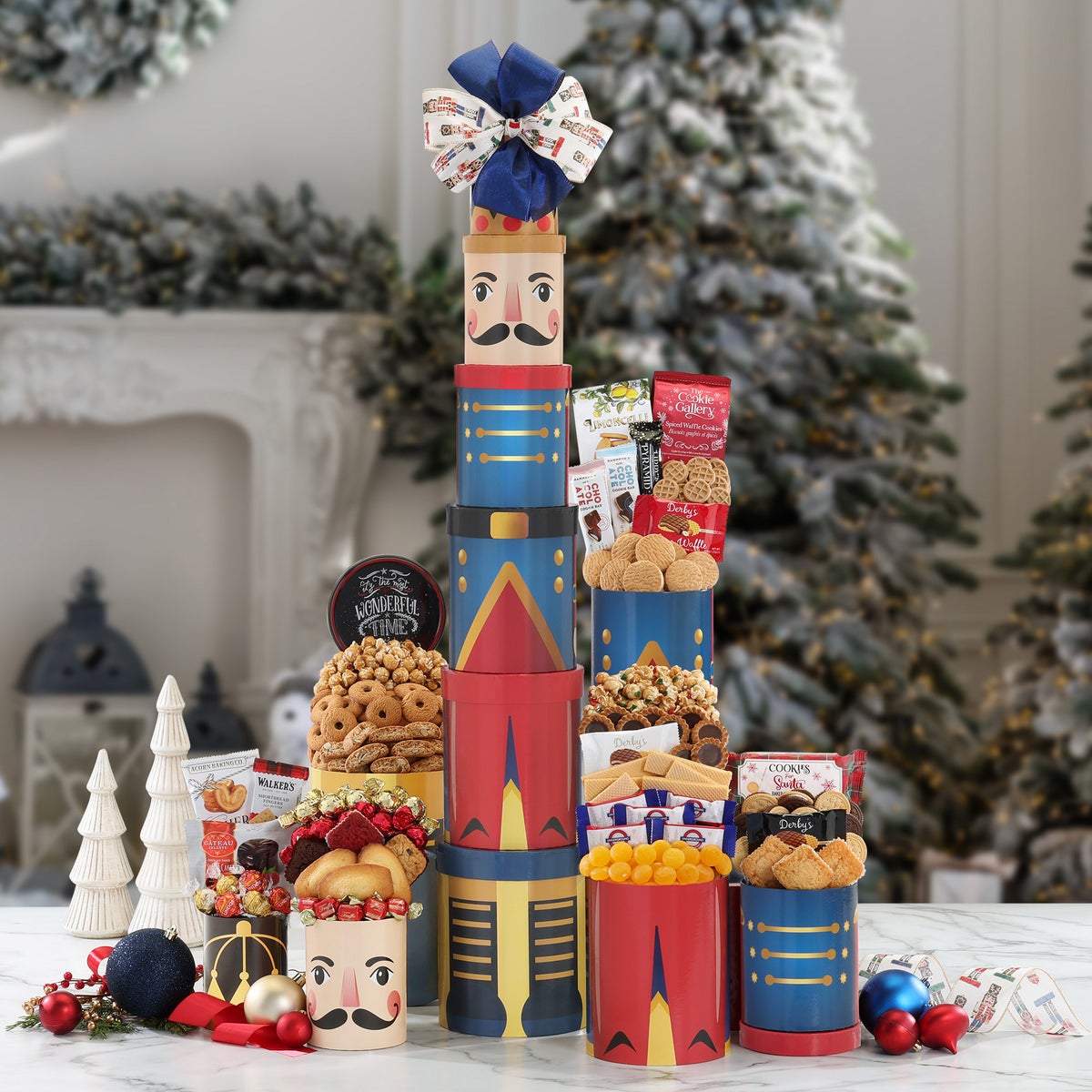 Holiday treat tower with cookies and candies