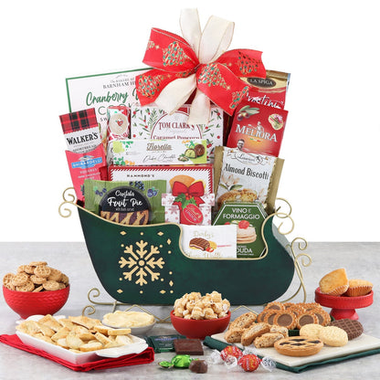 Wine Country Gift Baskets green holiday sleigh gift basket
