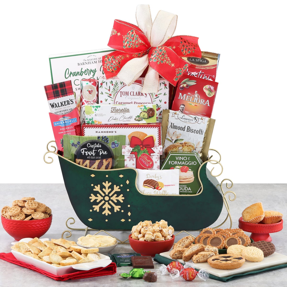 Holiday gift basket with cookies and savory crisps