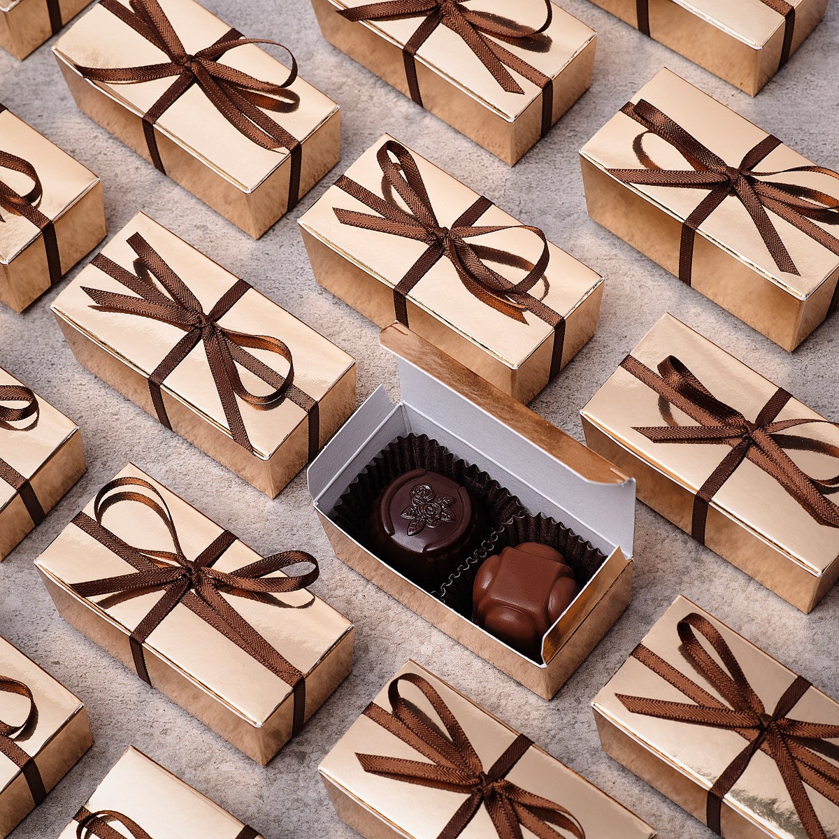 Hand-wrapped chocolate favors for events