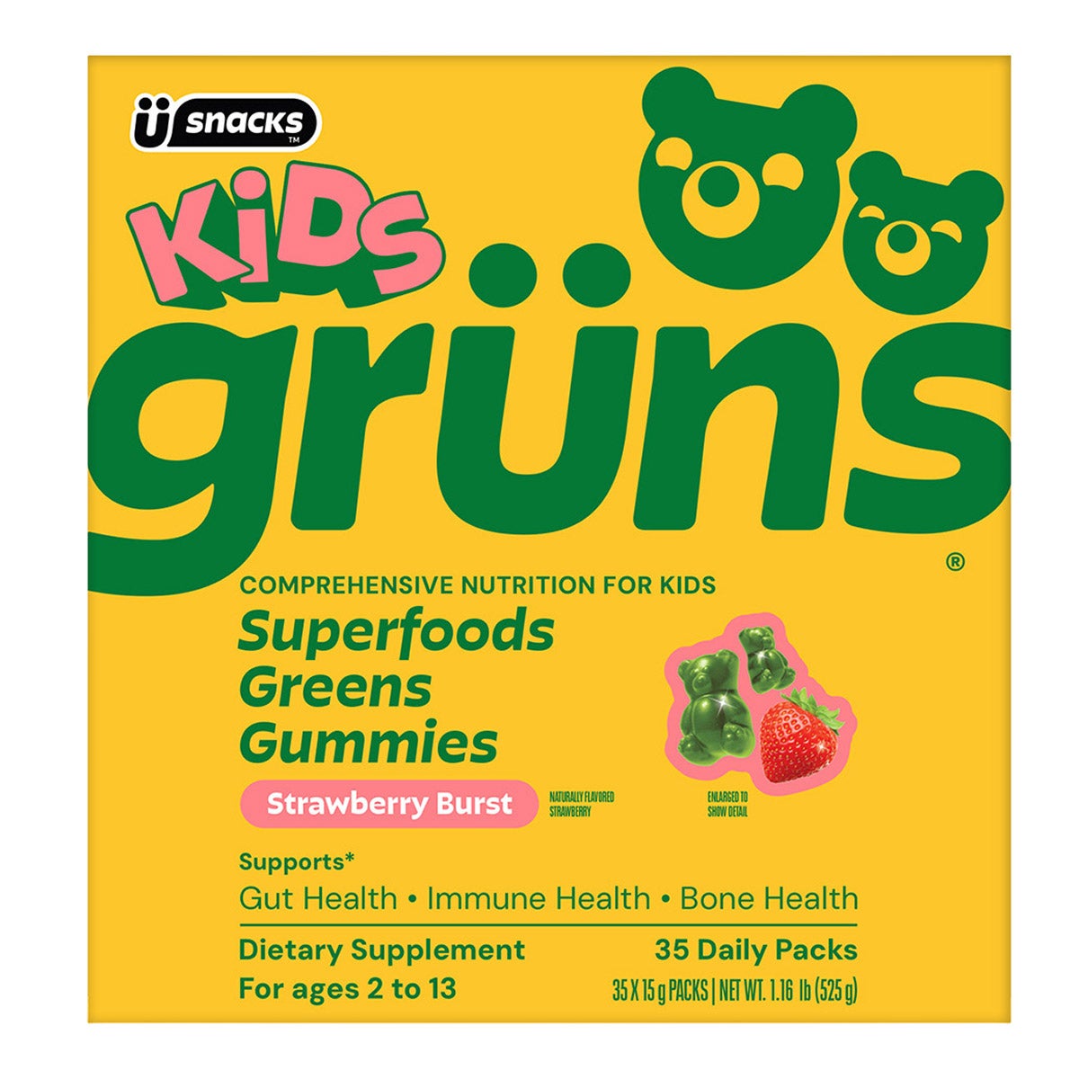 Grüns Kids Superfood Greens Strawberry Burst gummies box