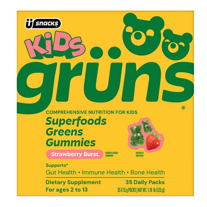 Grüns Kids Superfood Greens Strawberry Burst gummies box