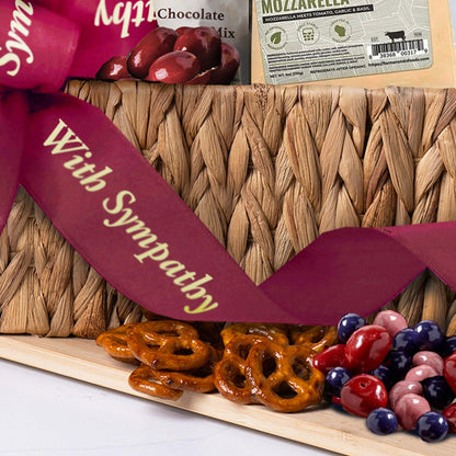 Sympathy food gift basket with cutting board
