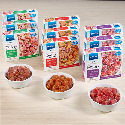 Frozen tuna poke kit with wasabi flavor