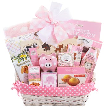 Wine Country baby girl welcome home gift basket