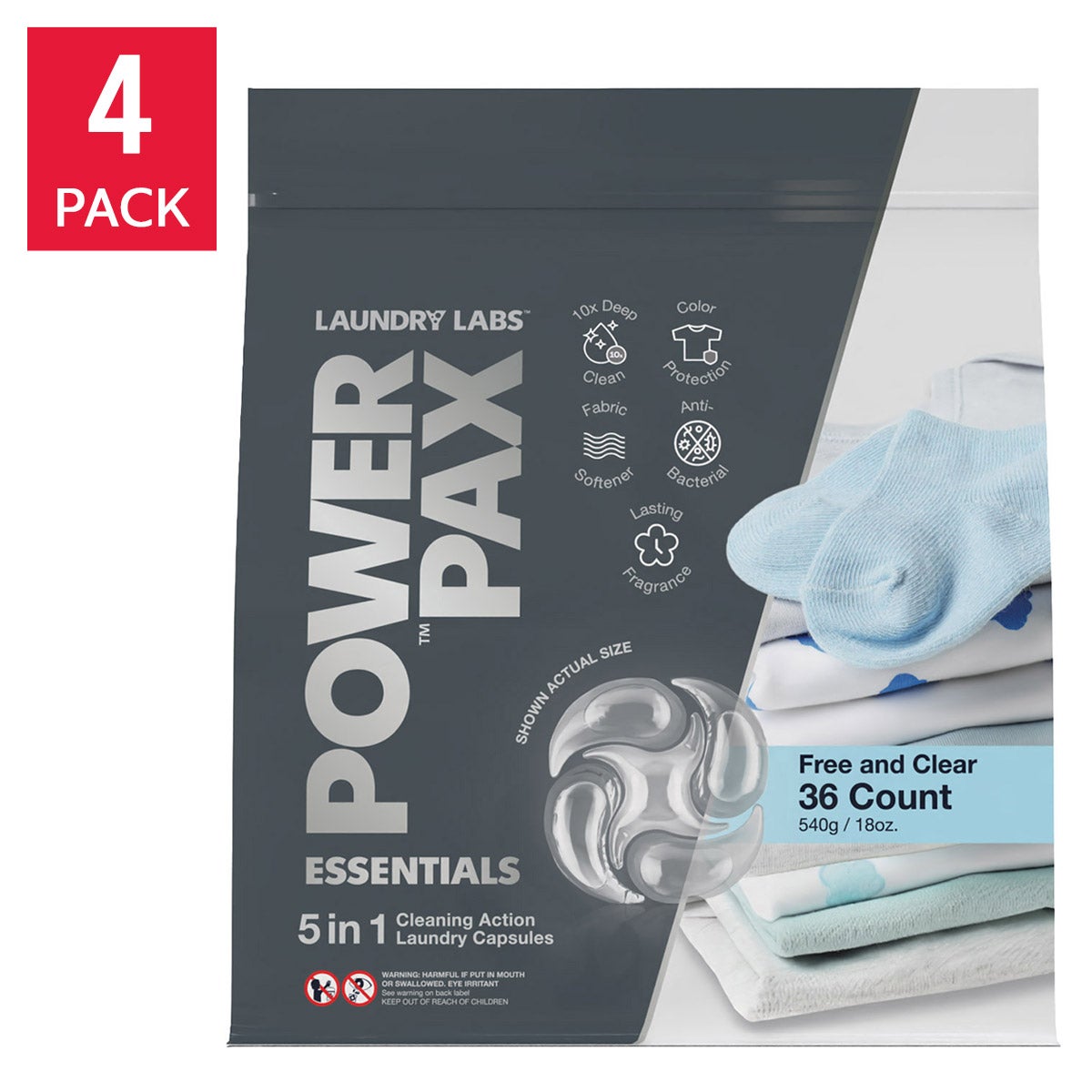 Laundry Labs Power Pax free and clear laundry capsules 144 count