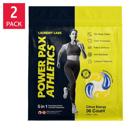 Laundry Labs Athletics Power Pax 5-in-1 laundry capsules, 72 count