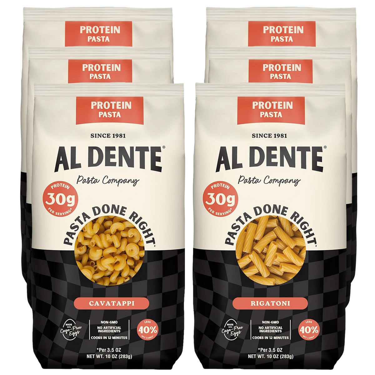Al Dente cavatappi and rigatoni protein pasta variety pack