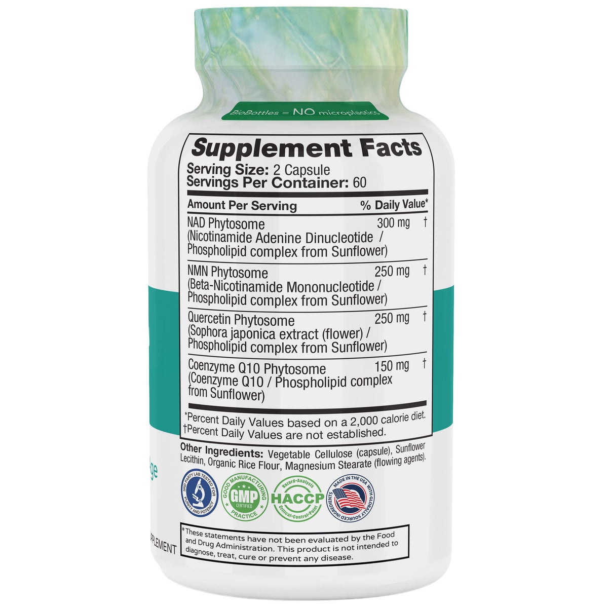 NAD+ NMN wellness supplement bottle close-up