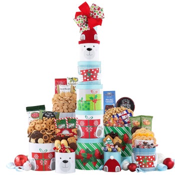 Wine Country Holiday Polar Bear Jumbo Gift Tower with assorted candies and chocolates