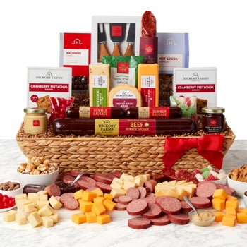 Hickory Farms holiday charcuterie gift basket with sausage and cheese