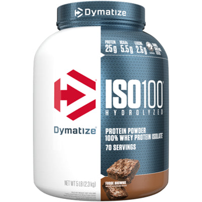 Dymatize ISO100 Fudge Brownie hydrolyzed whey protein isolate, 5 lb. tub