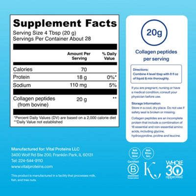 Vital Proteins collagen powder in a 20 oz container