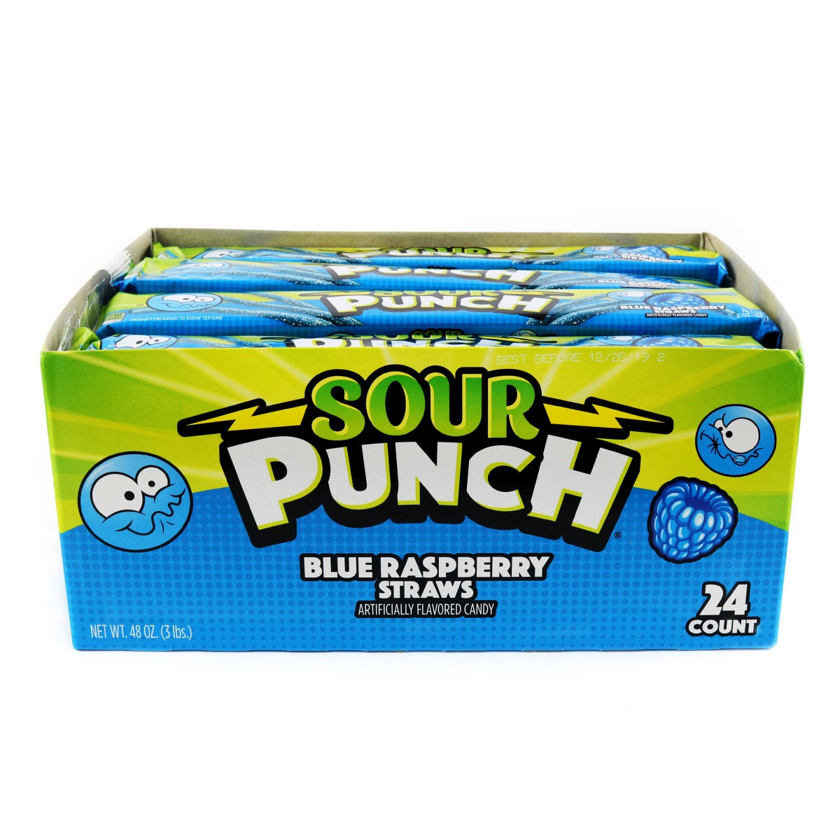 Sour Punch blue raspberry straws 24-count display caddy