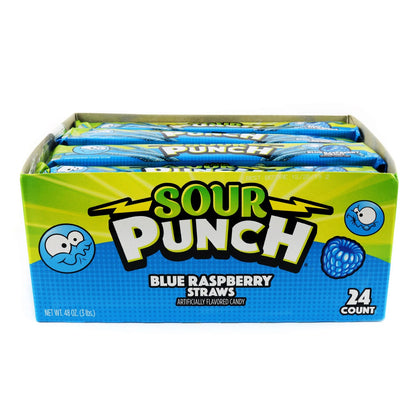 Sour Punch blue raspberry straws 24-count display caddy