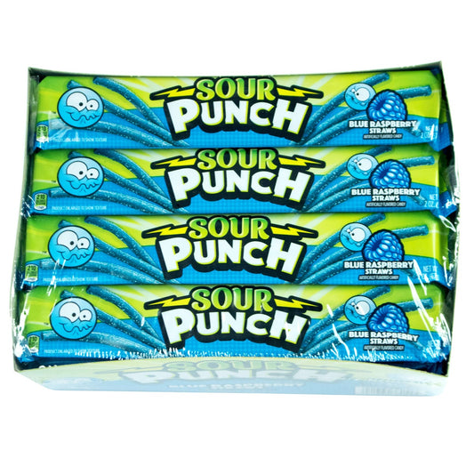 Sour Punch blue raspberry chewy candy straws