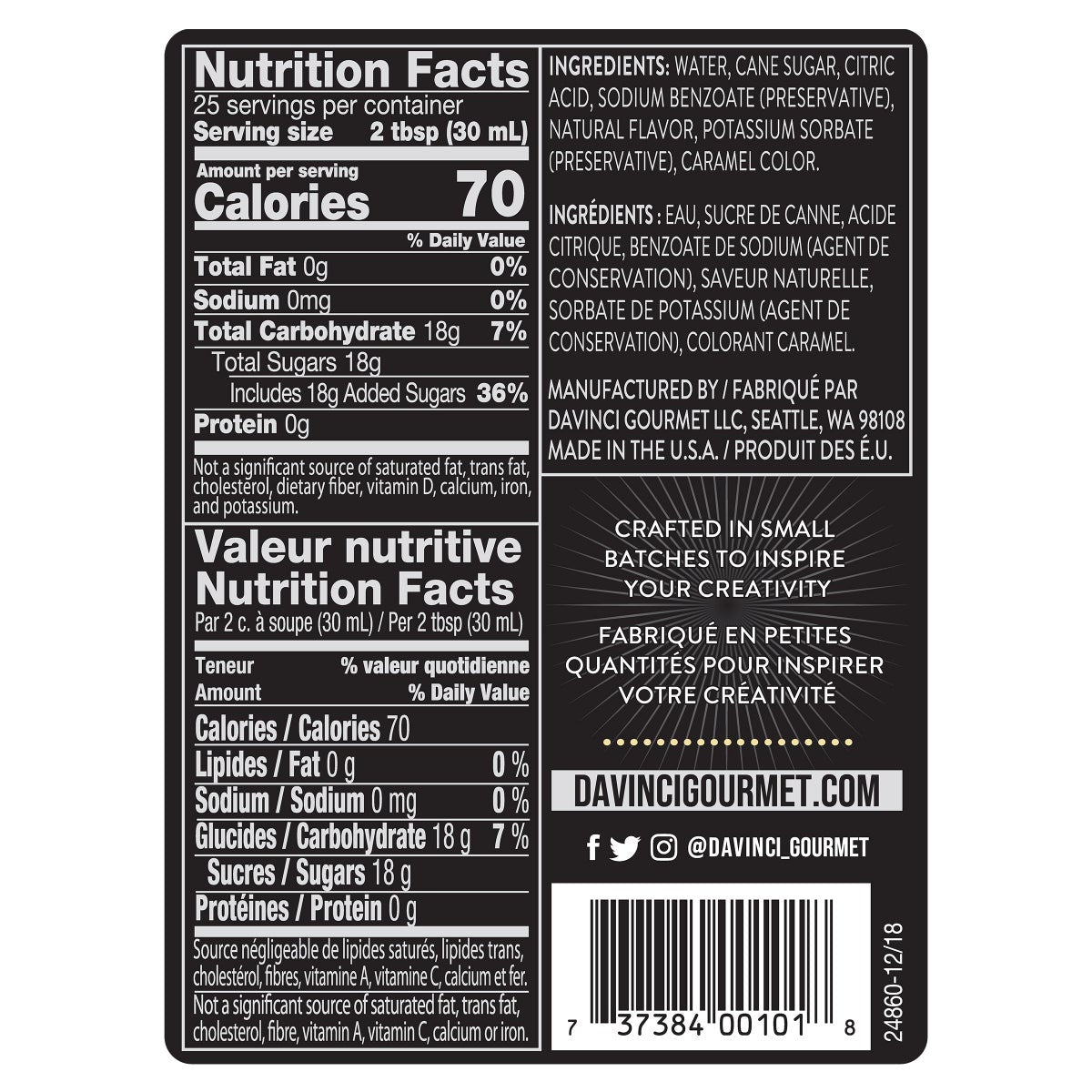 DaVinci Gourmet vanilla syrup plastic bottle front view