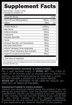 Woke AF Blood Raz pre-workout, 12.43 oz. container