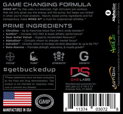 Bucked Up Woke AF pre-workout, 30 servings