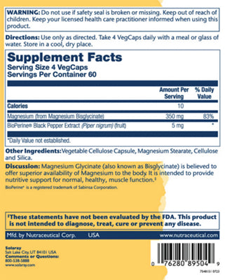 Solaray Magnesium Glycinate 350 MG formula
