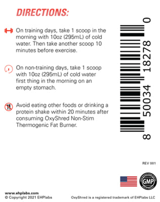 EHP Labs OxyShred caffeine-free supplement, 60 servings