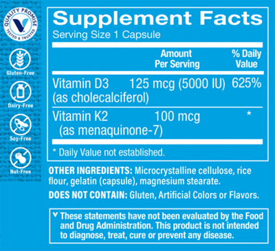 The Vitamin Shoppe D3 and K2 supplement, 5,000 IU D3 per serving